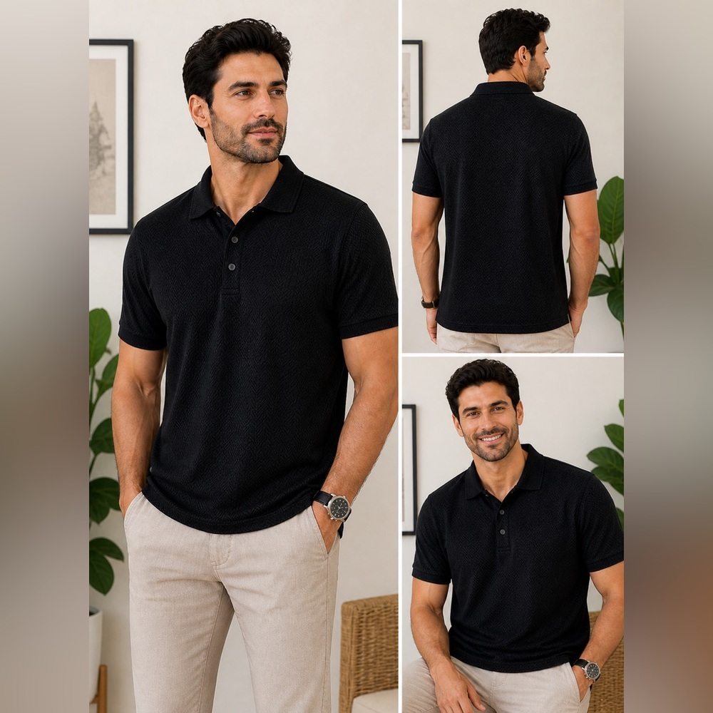 Hathaway Sport Polo Black Silk Blend Shirt Size L